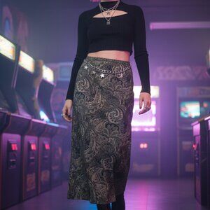 Vintage Y2K Paisley Midi Skirt - Dark Academia Grunge Artsy Phoebe Buffay